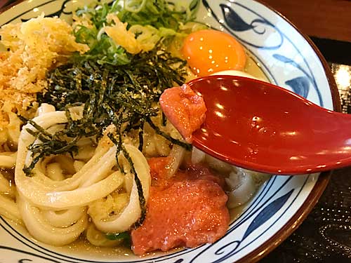 明太釜玉うどんの明太子
