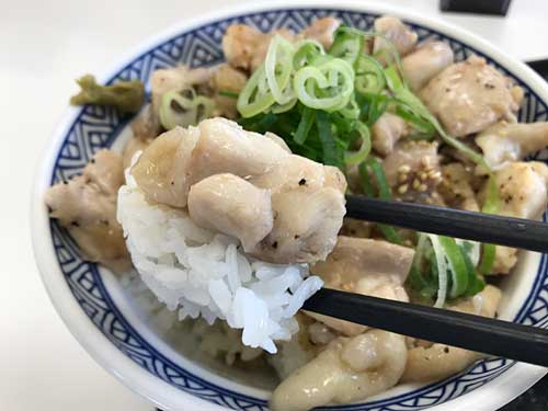 ねぎ塩鶏丼の鶏肉とごはん