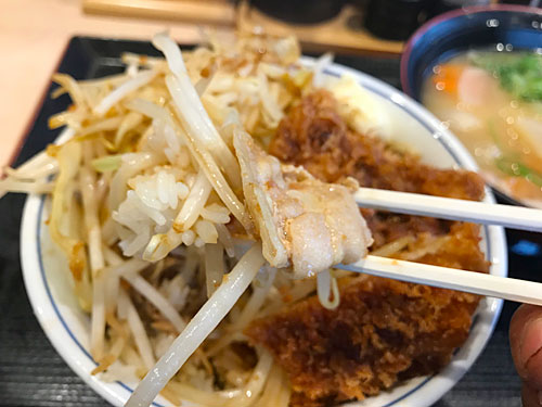 スタミナ炒めとチキンカツ丼のごはんと具
