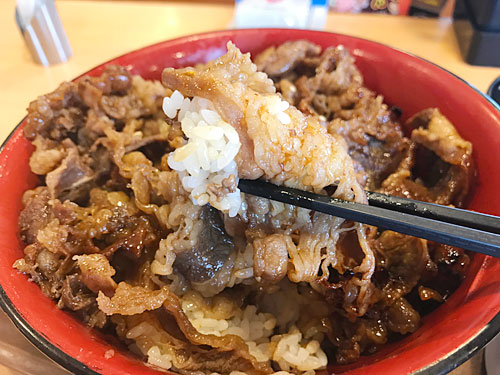 牛カルビ焼丼の牛肉とごはん