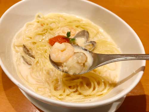 明太子のクリームスープパスタの具材