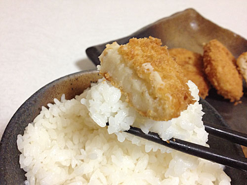 甘えびのコロッケとごはん