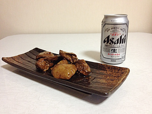 鶏レバーとアサヒ　スーパードライ