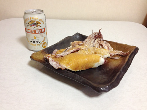 いか姿焼きとキリン一番搾り