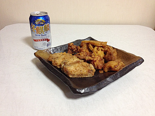 鶏の唐揚げと冬麒麟