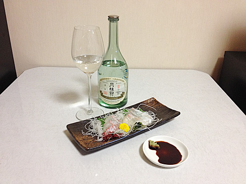 ヌーベル月桂冠と真鯛の刺身