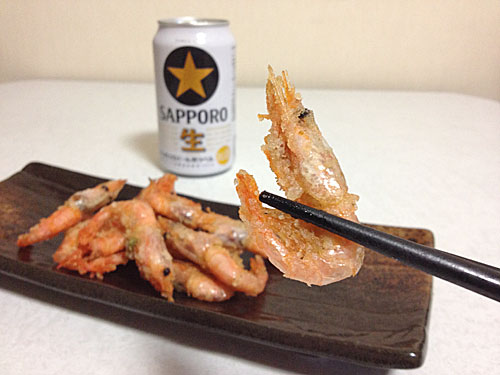 ビールと海老の唐揚げ