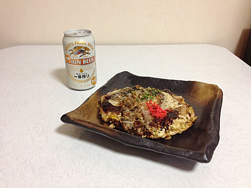 お好み焼きとキリン一番搾り
