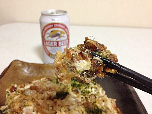 ラガービールとお好み焼き