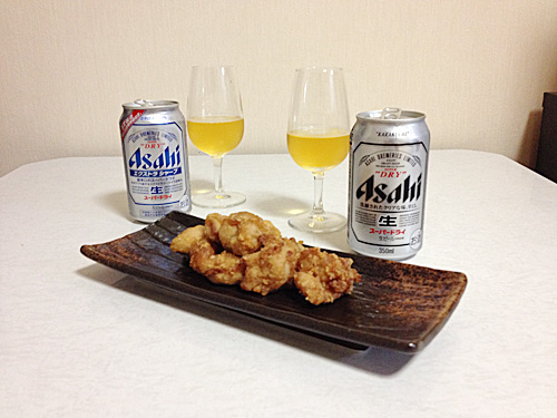 アサヒ スーパードライ ＆ エクストラシャープと鶏の唐揚げ