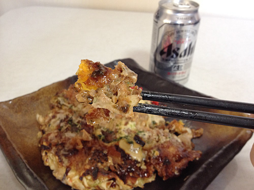 スーパードライとお好み焼き