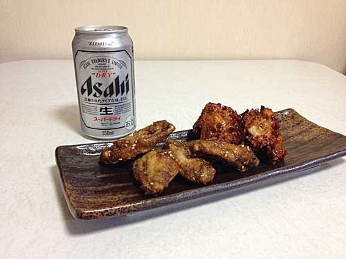 手羽先と鶏ごぼうとビール