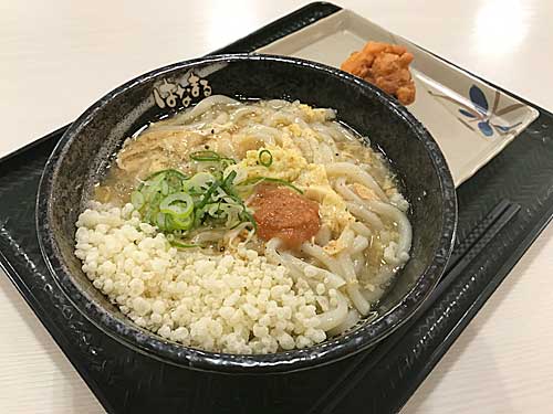 はなまるうどん　明太生姜玉子あんかけ＋鶏の唐揚げ　アップ