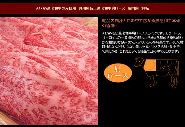 奥州屋特上黒毛和牛肩ロース焼肉用